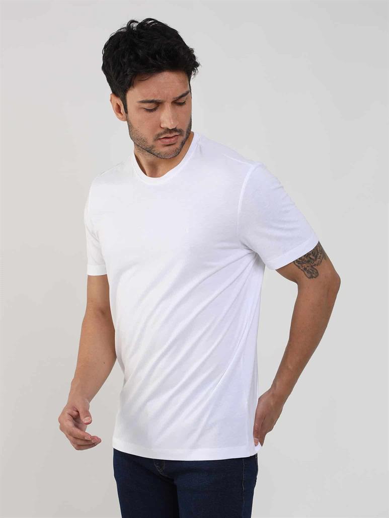 Beyaz Erkek Slim Fit Düz O Yaka T-shirt - 105456