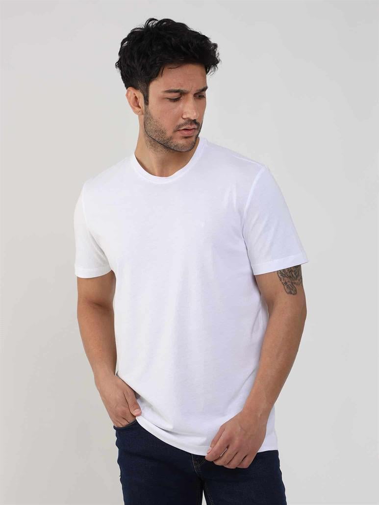 Beyaz Erkek Slim Fit Düz O Yaka T-shirt - 105456