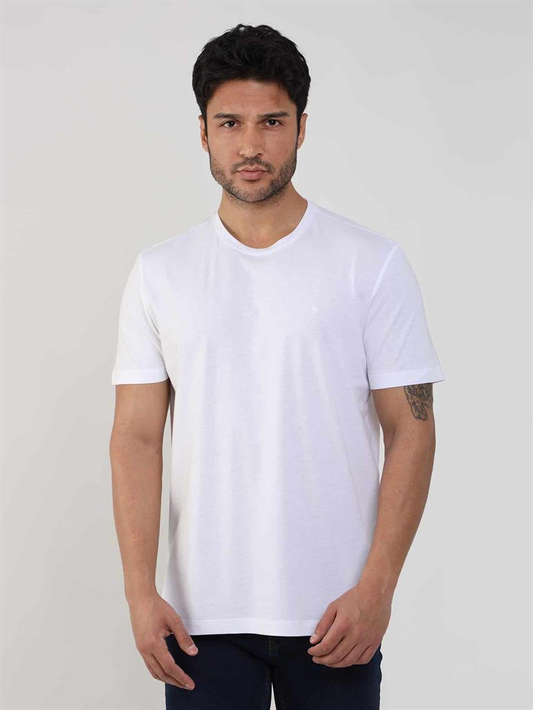 Beyaz Erkek Slim Fit Düz O Yaka T-shirt - 105456