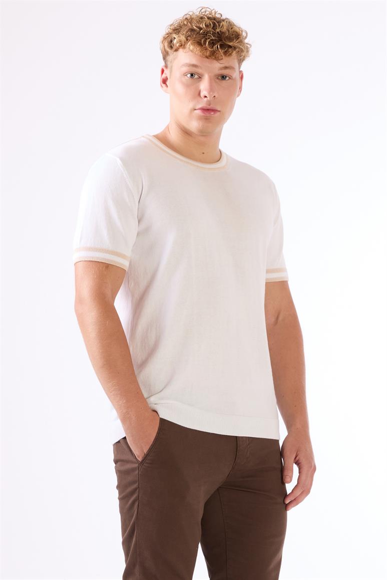  Beyaz Erkek Slim Fit Düz O Yaka Triko 