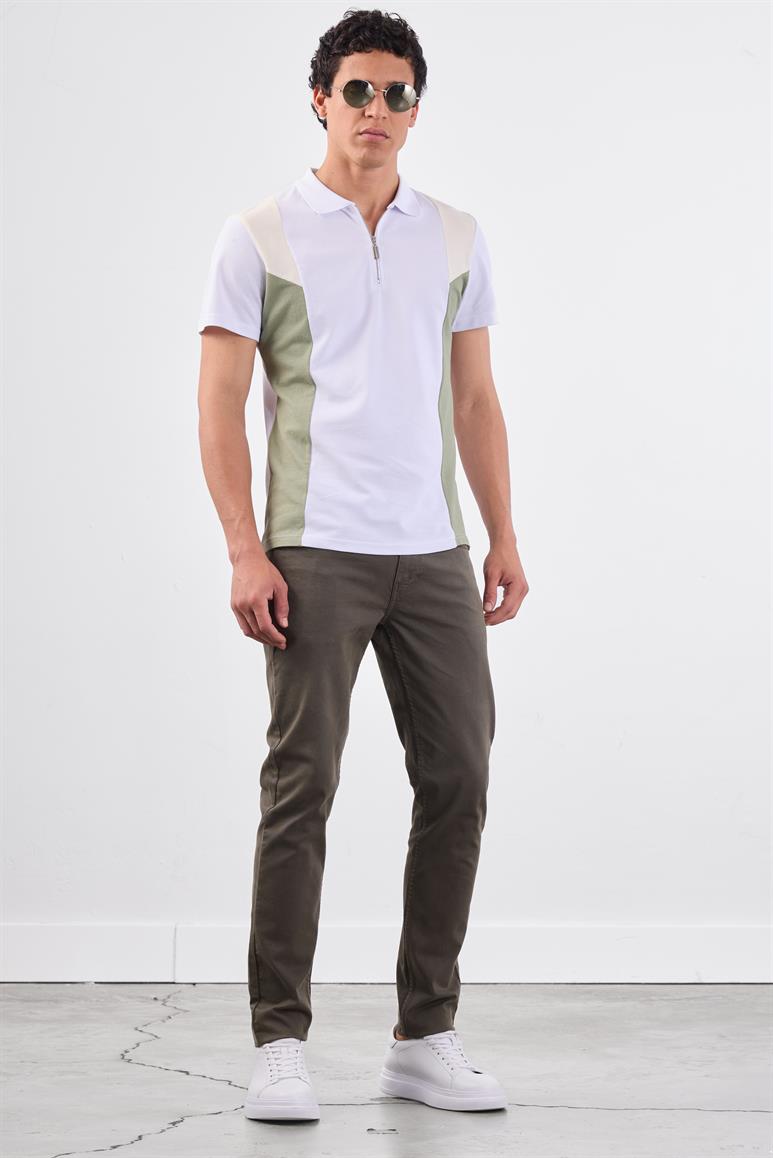 Beyaz Erkek Slim Fit Düz Polo Yaka T-shirt 