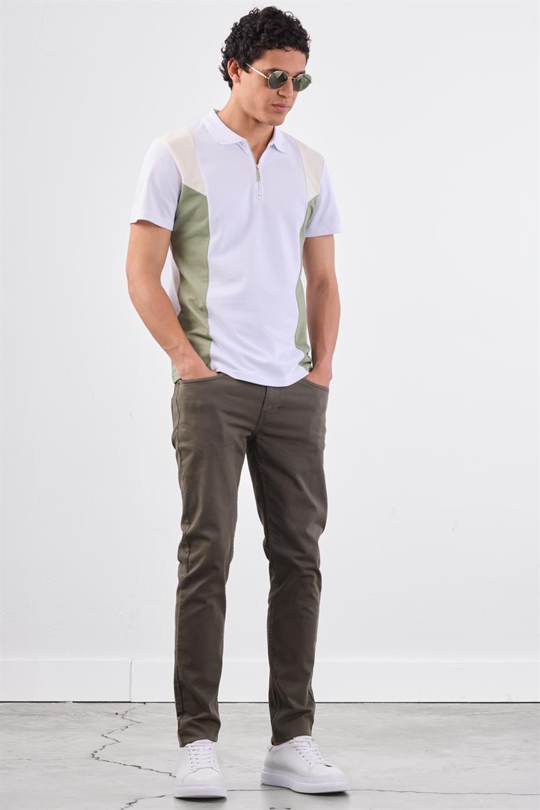 Beyaz Erkek Slim Fit Düz Polo Yaka T-shirt 