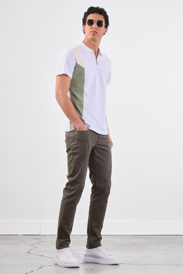 Beyaz Erkek Slim Fit Düz Polo Yaka T-shirt 