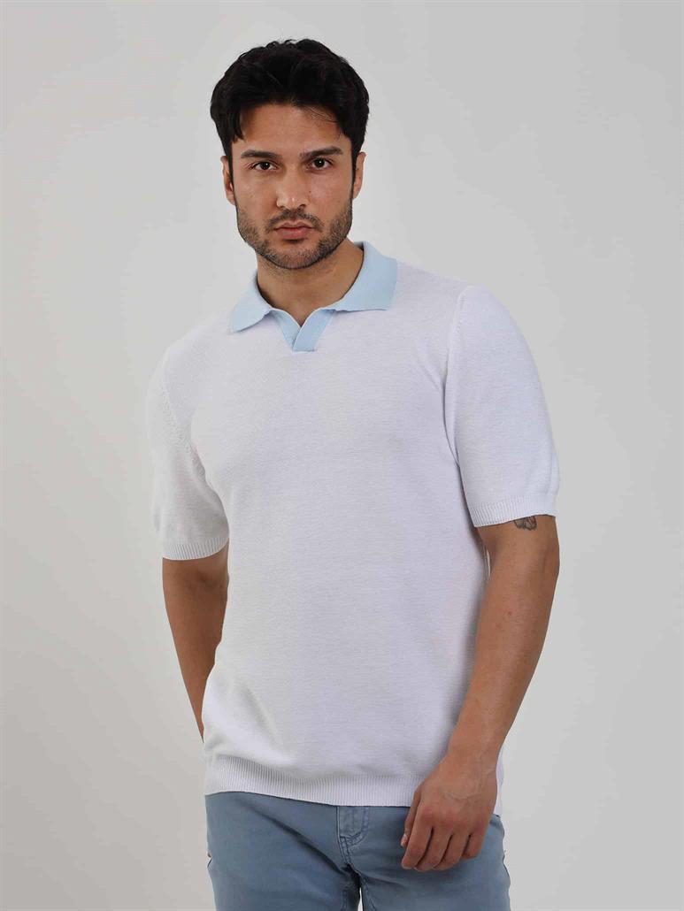 Dufy Beyaz Erkek Slim Fit Düz Polo Yaka Triko - 104576