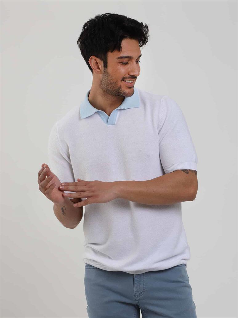 Dufy Beyaz Erkek Slim Fit Düz Polo Yaka Triko - 104576
