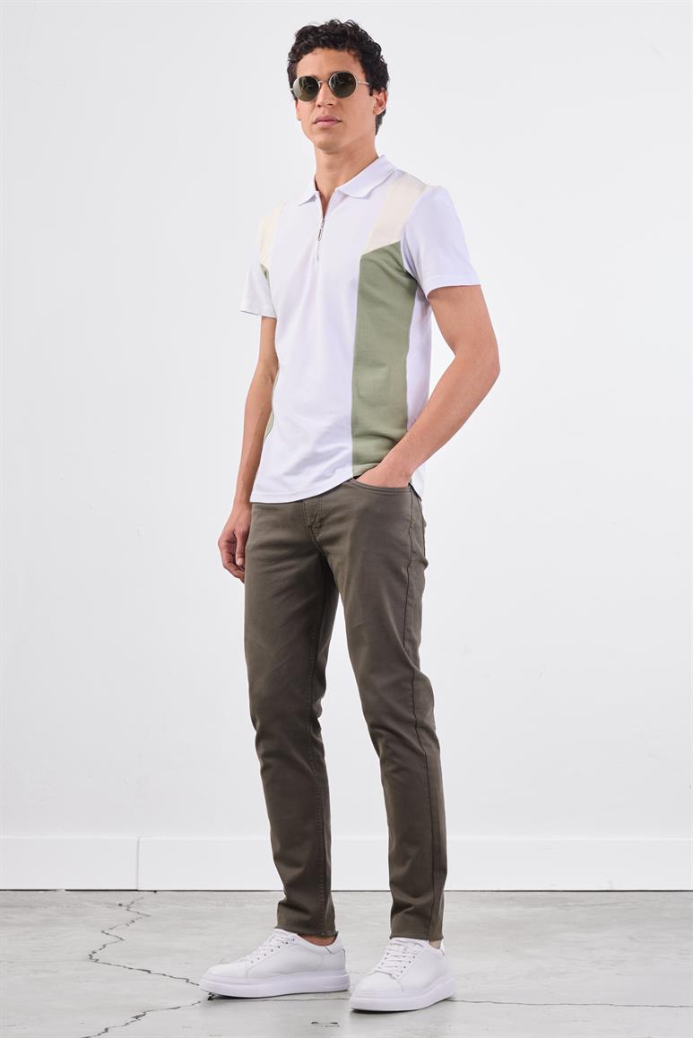 Beyaz Erkek Slim Fit Düz Polo Yaka T-shirt 