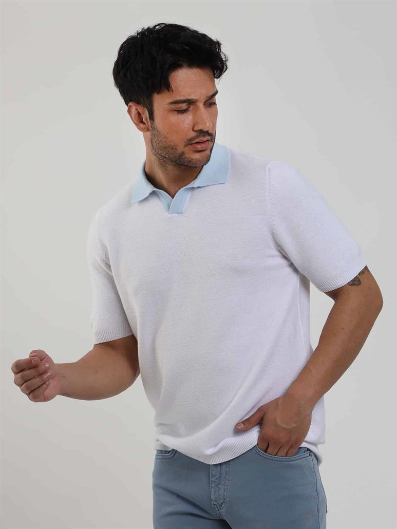 Dufy Beyaz Erkek Slim Fit Düz Polo Yaka Triko - 104576