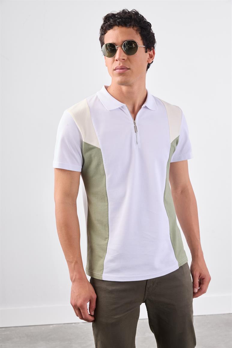 Beyaz Erkek Slim Fit Düz Polo Yaka T-shirt 