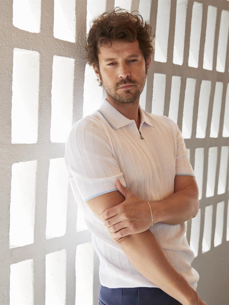  Beyaz Erkek Slim Fit Fitilli Fermuarlı Polo Yaka Triko 