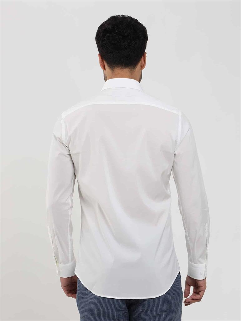 Beyaz Erkek Slim Fit Düz Klasik Yaka Uzun Kol Gömlek 