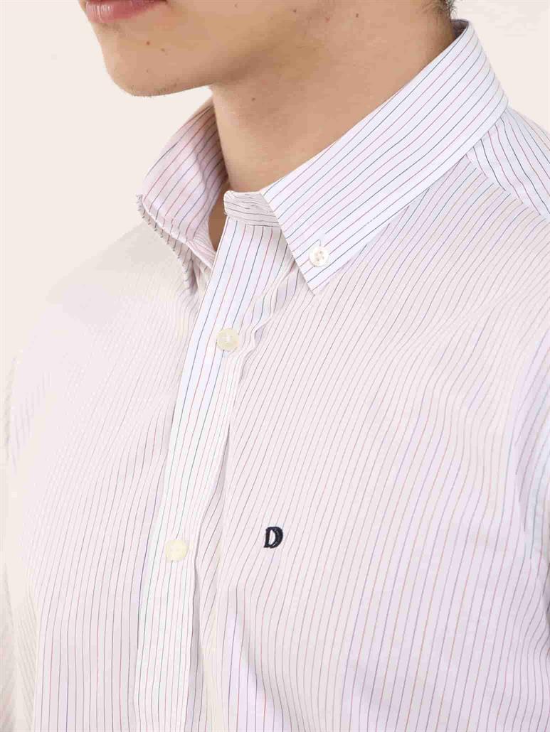 Bordo Erkek Regular Fit Çizgili Düğmeli Yaka Uzun Kol Gömlek 