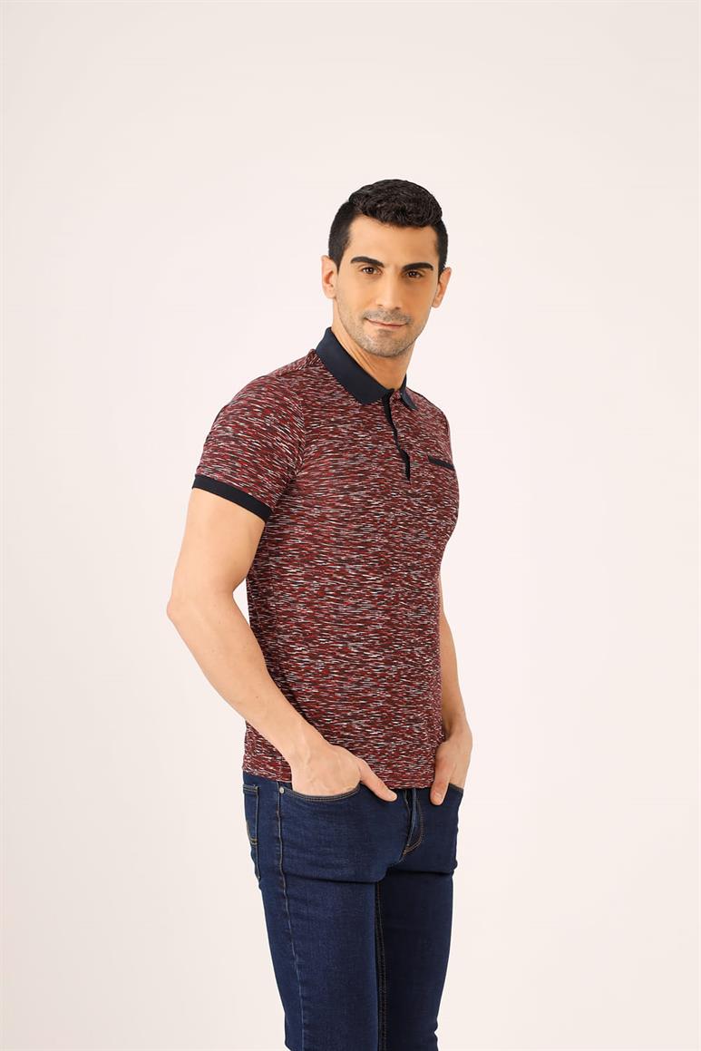 Bordo Erkek Regular Fit Desenli Polo Yaka T-shirt - 70026