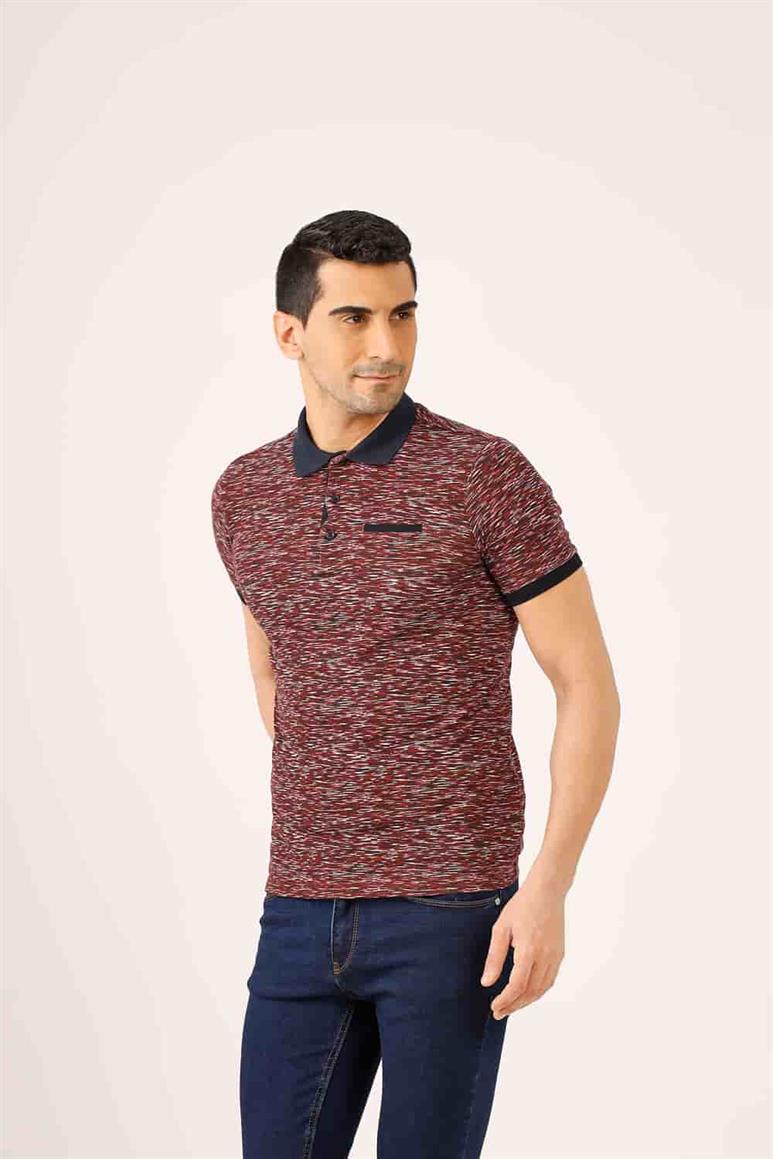 Bordo Erkek Regular Fit Desenli Polo Yaka T-shirt - 70026