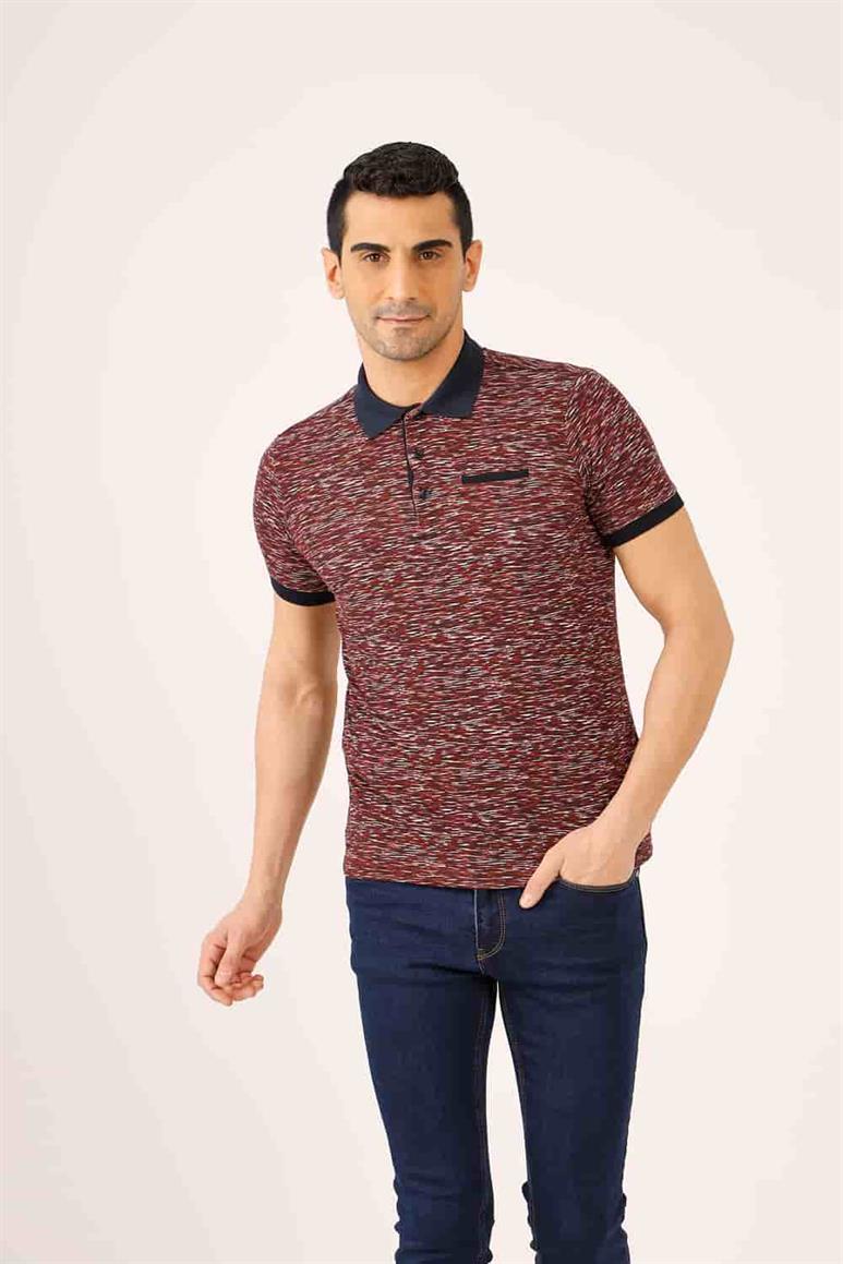 Bordo Erkek Regular Fit Desenli Polo Yaka T-shirt - 70026