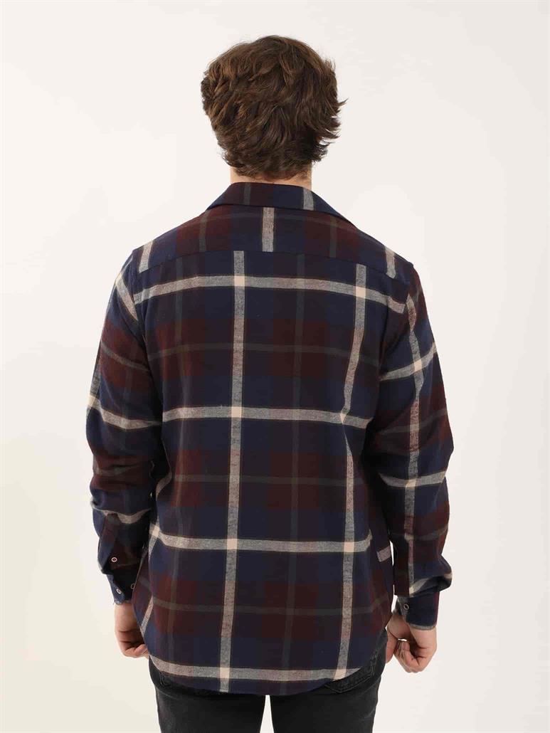 Bordo Erkek Regular Fit Ekose Desenli Klasik Yaka Uzun Kol Oduncu Gömlek 