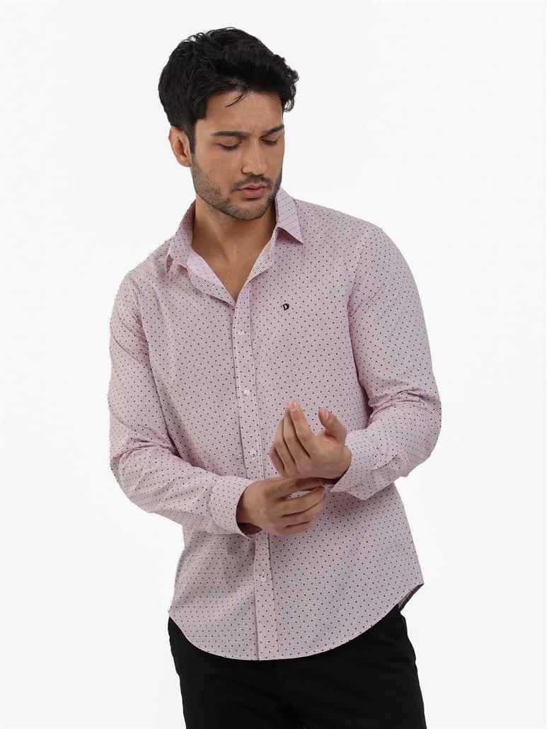 Bordo Erkek Slim Fit Pitikare Desenli Brent Yaka Uzun Kol Gömlek 