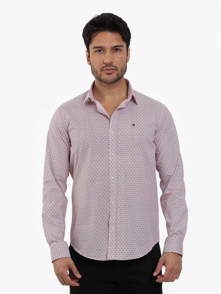 Bordo Erkek Slim Fit Pitikare Desenli Brent Yaka Uzun Kol Gömlek 