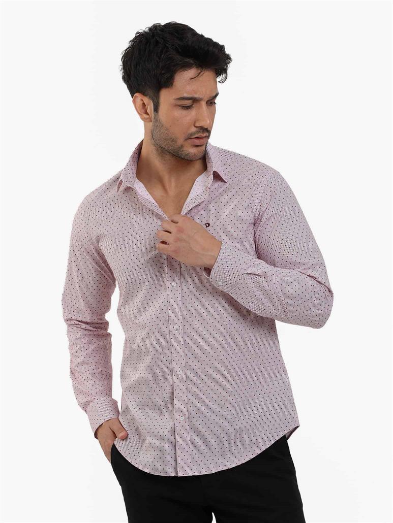 Bordo Erkek Slim Fit Pitikare Desenli Brent Yaka Uzun Kol Gömlek 