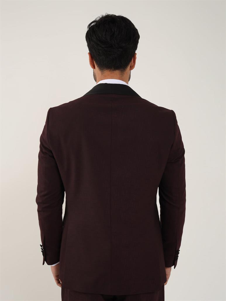 Bordo Erkek Slim Fit Düz Sivri Yaka Smokin Takım 