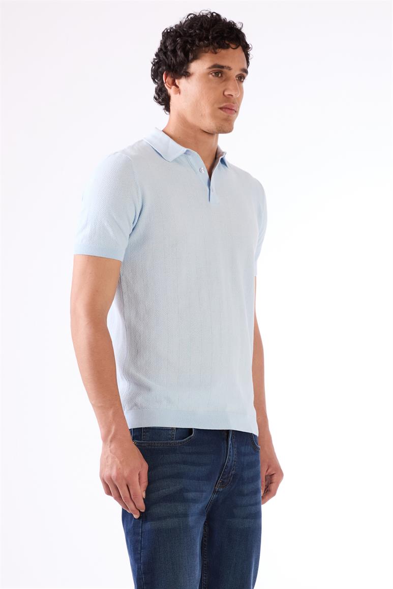 Dufy Buz Mavisi Erkek Slim Fit Balıksırtı Desenli Polo Yaka Triko - 104566