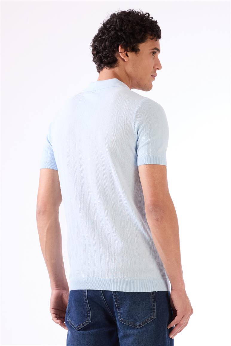 Dufy Buz Mavisi Erkek Slim Fit Balıksırtı Desenli Polo Yaka Triko - 104566