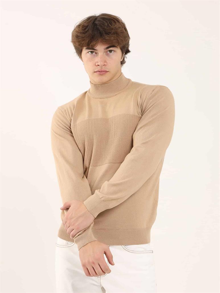 Camel Erkek Regular Fit Desenli Dik Yaka Triko 