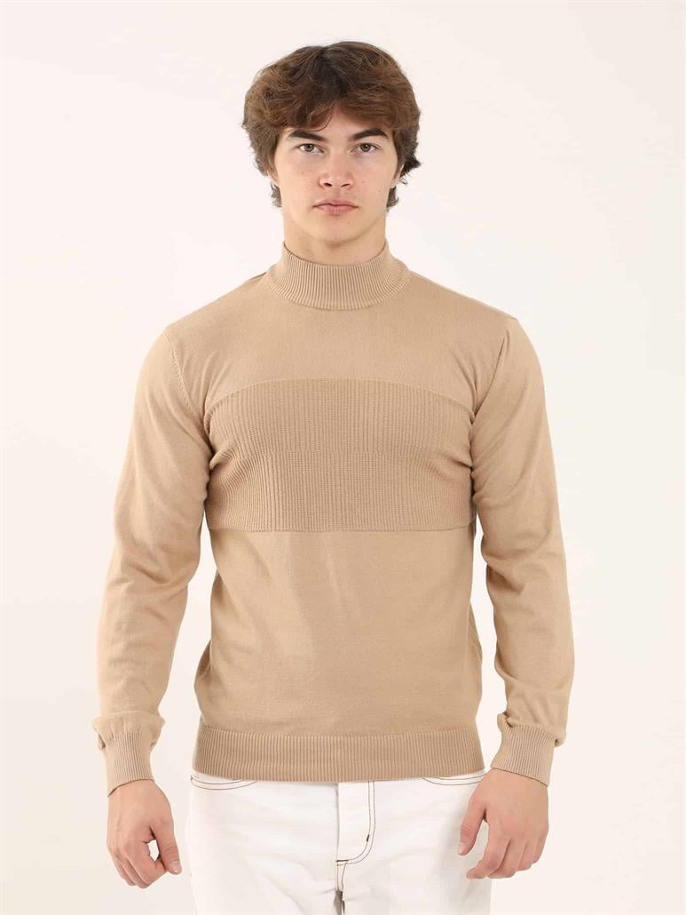 Camel Erkek Regular Fit Desenli Dik Yaka Triko 