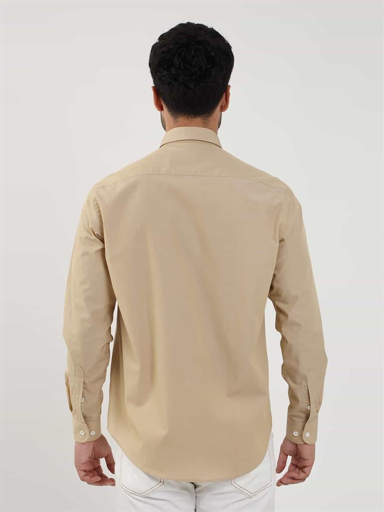 Camel Erkek Regular Fit Düz Brent Düğmeli Yaka Uzun Kol Gömlek 
