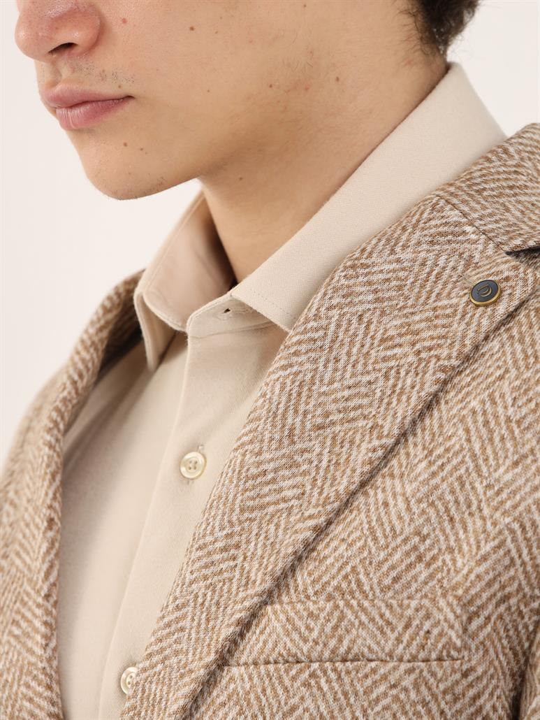 Camel Erkek Slim Fit Desenli Casual Mono Yaka Ceket 