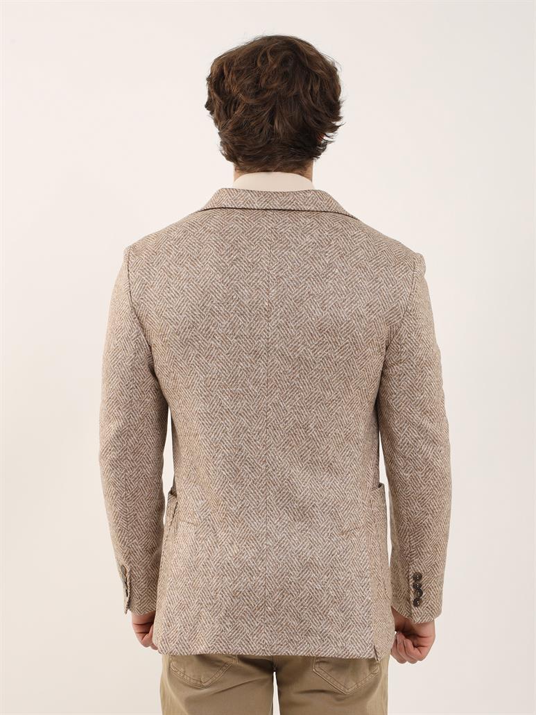 Camel Erkek Slim Fit Desenli Casual Mono Yaka Ceket 