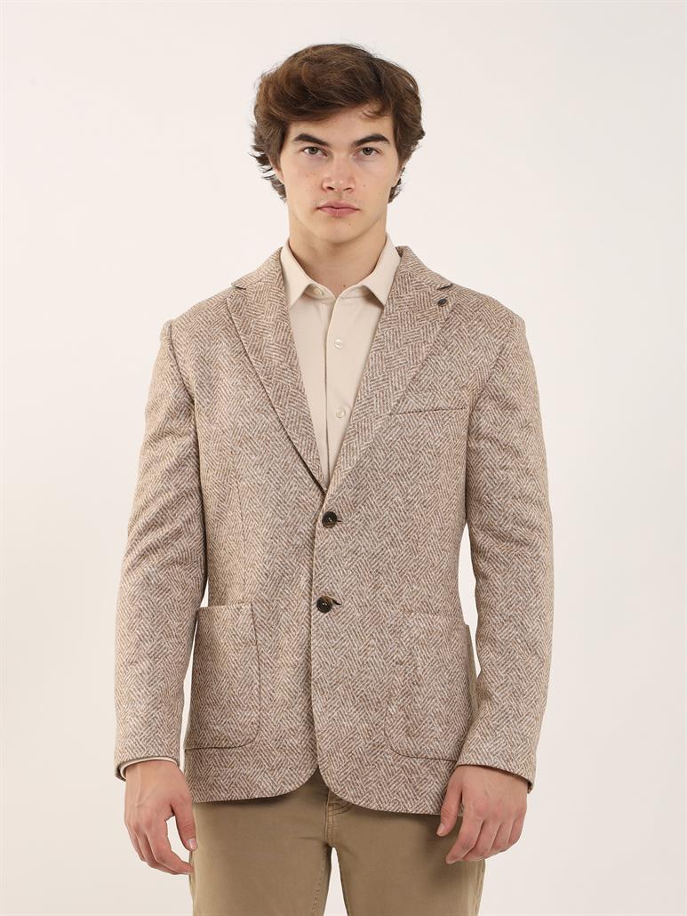 Camel Erkek Slim Fit Desenli Casual Mono Yaka Ceket 