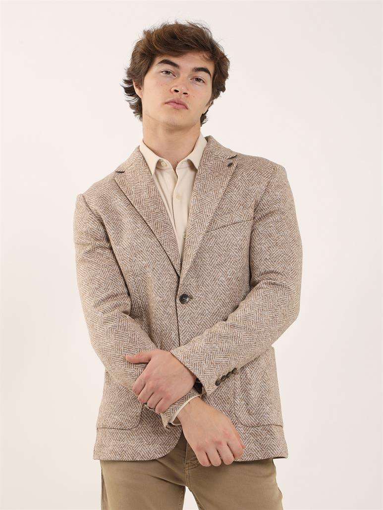 Camel Erkek Slim Fit Desenli Casual Mono Yaka Ceket 