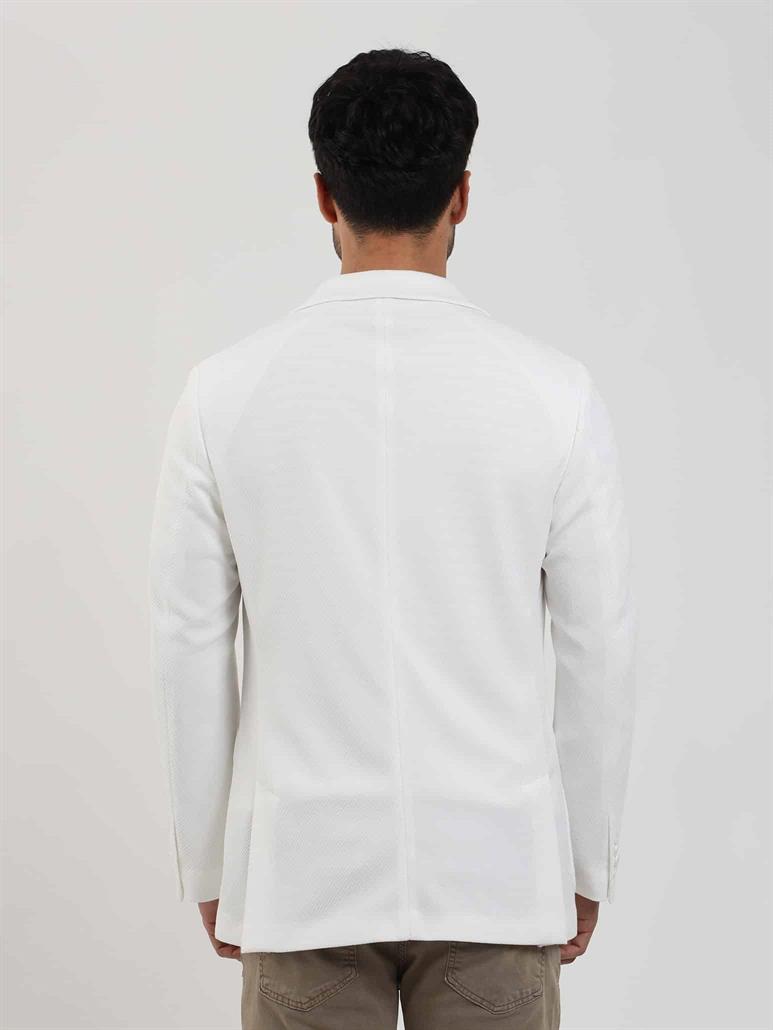 Ekru Erkek Slim Fit Düz Mono Yaka Casual Ceket 