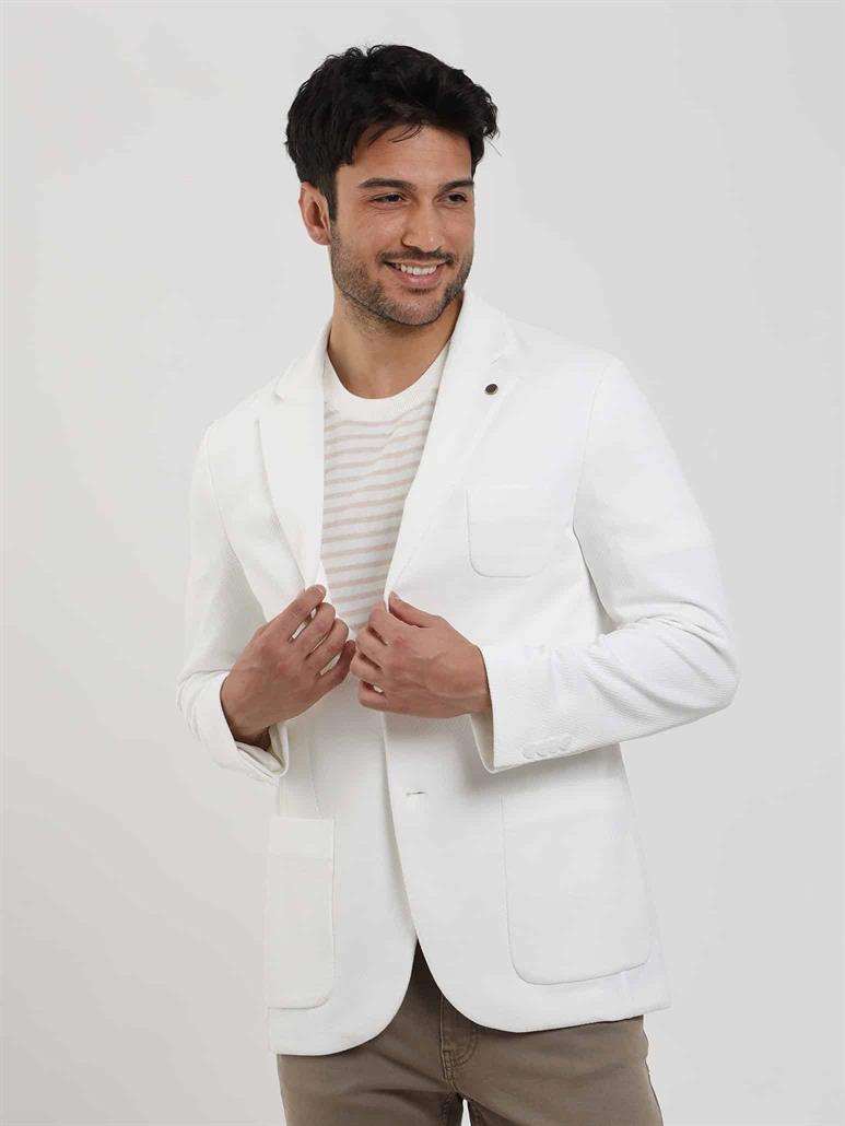 Ekru Erkek Slim Fit Düz Mono Yaka Casual Ceket 