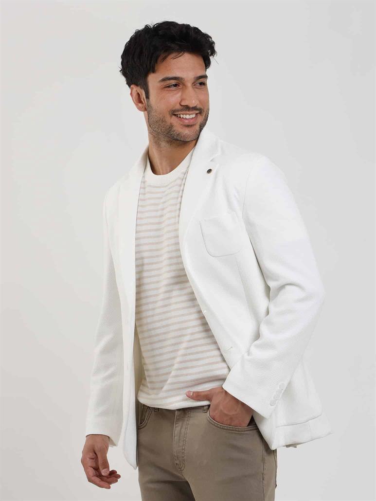 Ekru Erkek Slim Fit Düz Mono Yaka Casual Ceket 