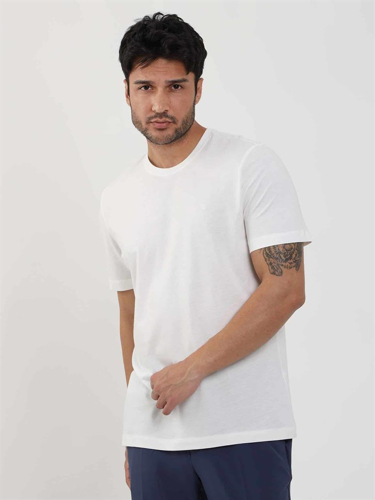 Ekru Erkek Slim Fit Düz O Yaka T