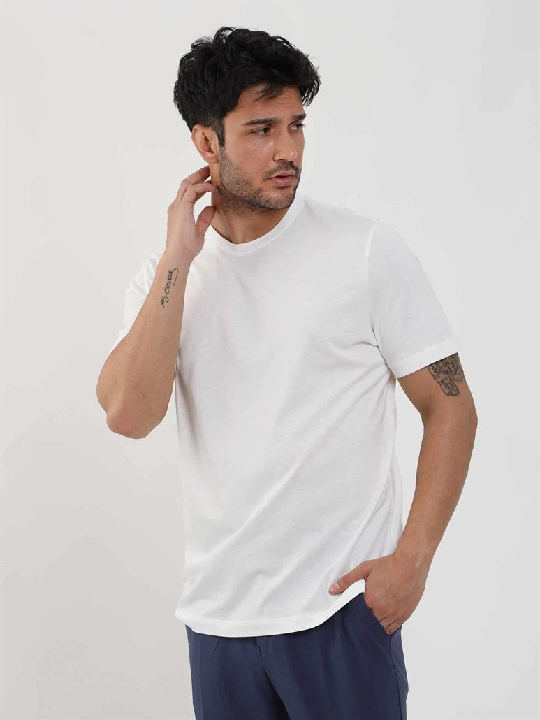 Ekru Erkek Slim Fit Düz O Yaka T