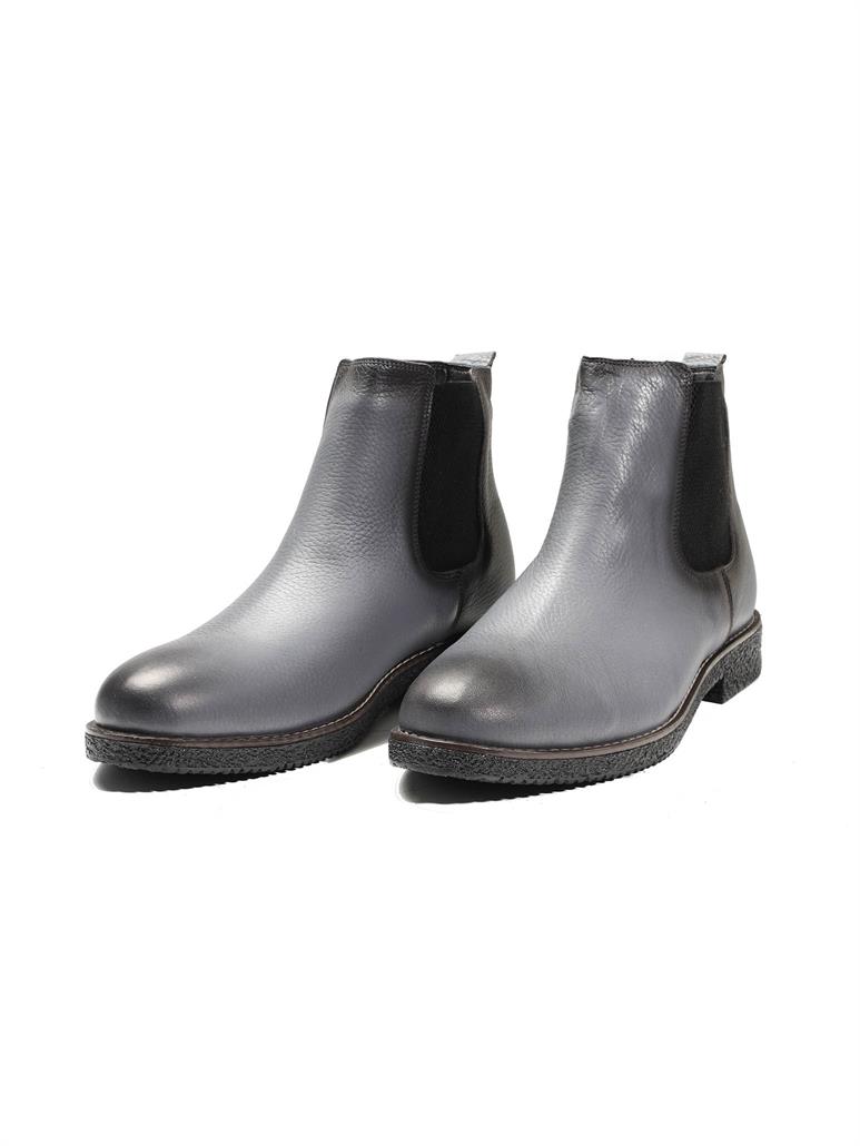Gri Erkek Deri Düz Bot 