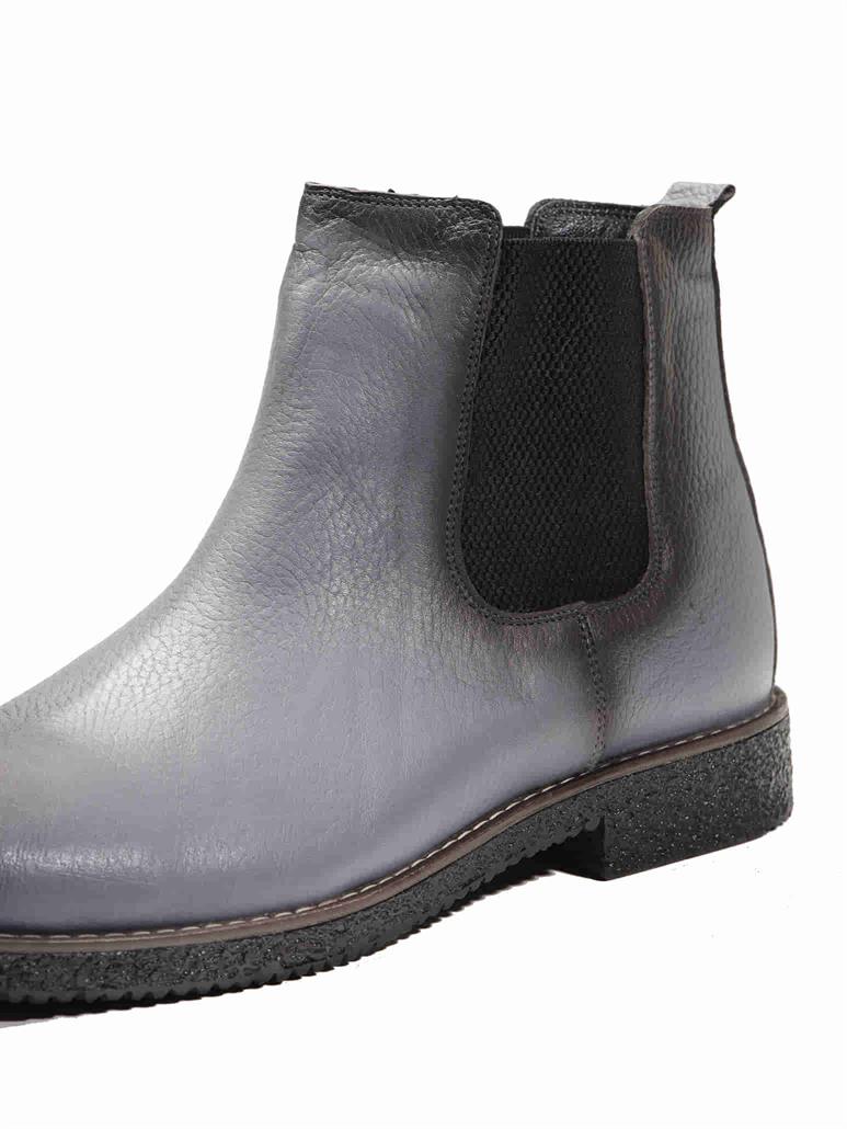 Gri Erkek Deri Düz Bot 