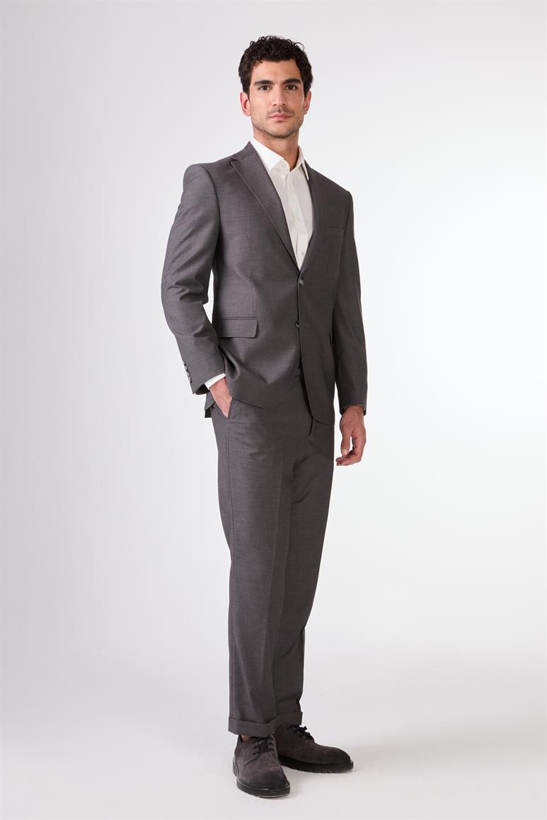 Dufy Gri Erkek Düz Mono Yaka Takım Elbise 