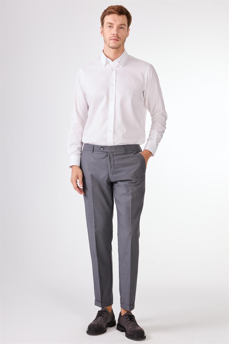 Dufy Gri Erkek Düz Mono Yaka Takım Elbise 