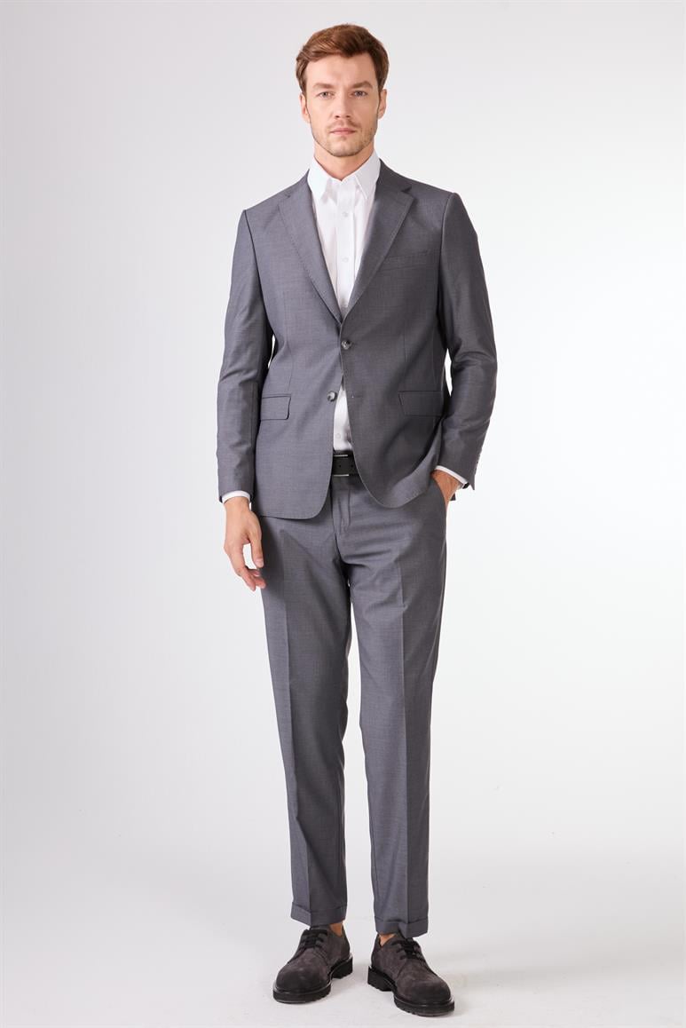Dufy Gri Erkek Düz Mono Yaka Takım Elbise 