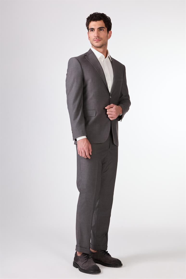 Dufy Gri Erkek Düz Mono Yaka Takım Elbise 