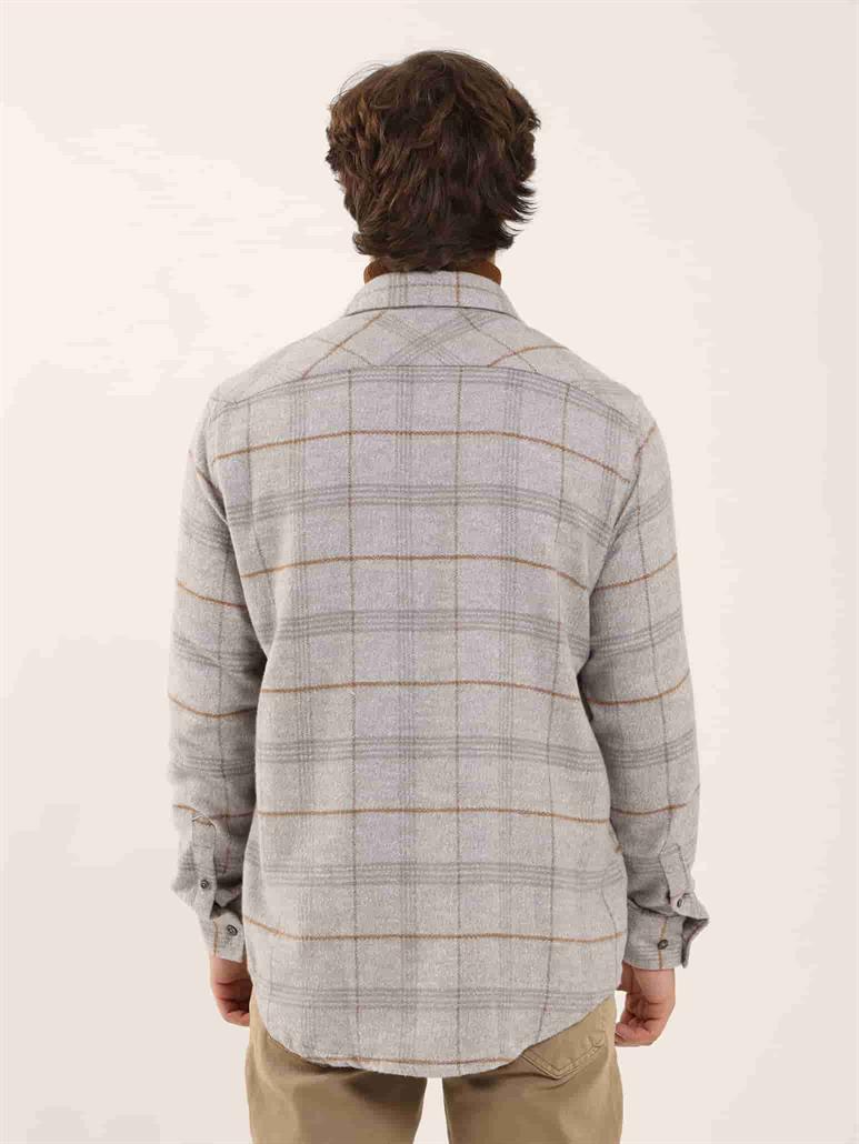 Gri Erkek Regular Fit Ekose Desenli Klasik Yaka Uzun Kol Oduncu Gömlek 
