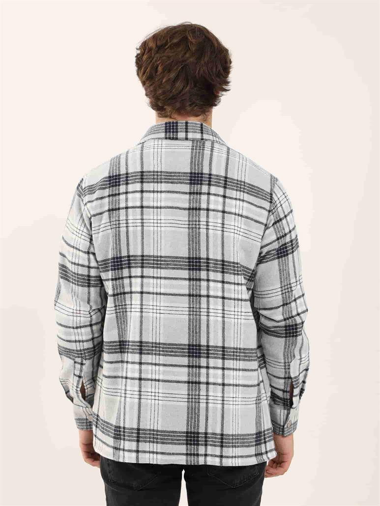 Gri Erkek Regular Fit Ekose Desenli Klasik Yaka Uzun Kol Oduncu Gömlek 