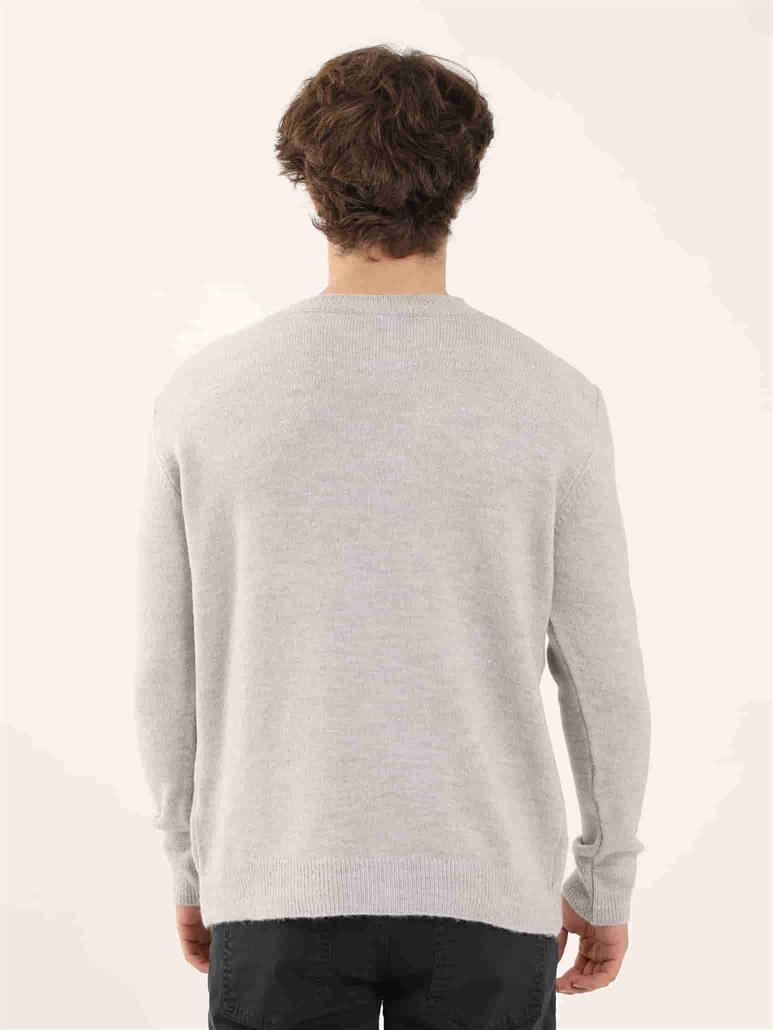 Gri Erkek Slim Fit Baklava Desenli O Yaka Triko 