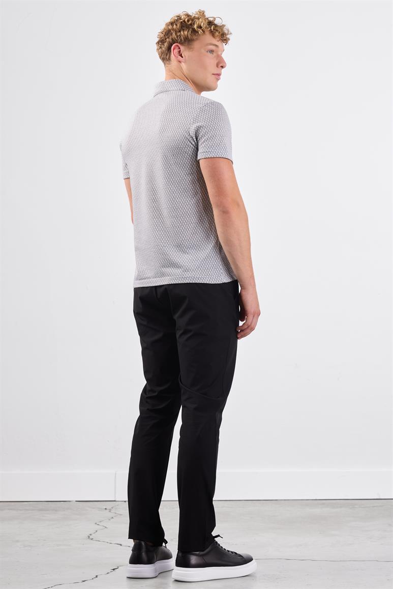 Gri Erkek Slim Fit Baklava Desenli Polo Yaka T-shirt 