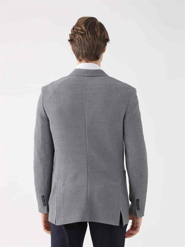 Gri Erkek Slim Fit Desenli Mono Yaka Ceket 