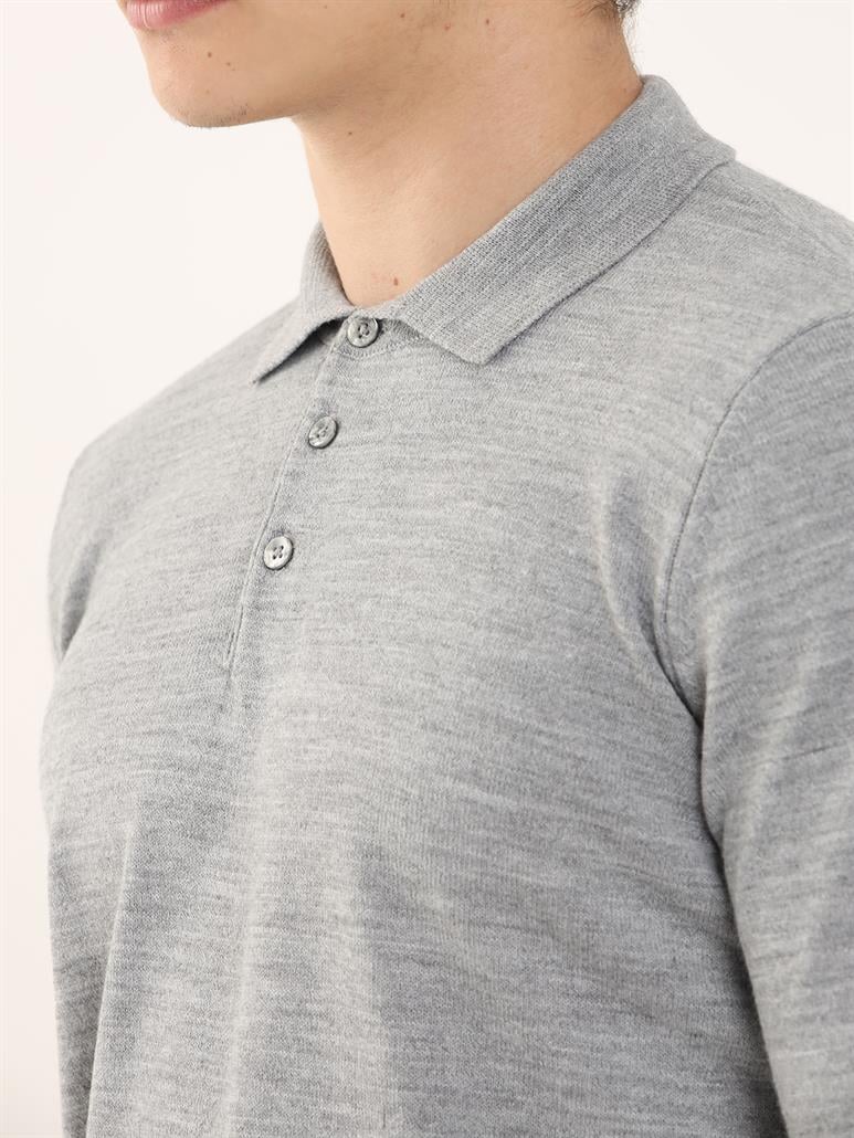 Gri Erkek Slim Fit Düz Klasik Polo Yaka Triko 