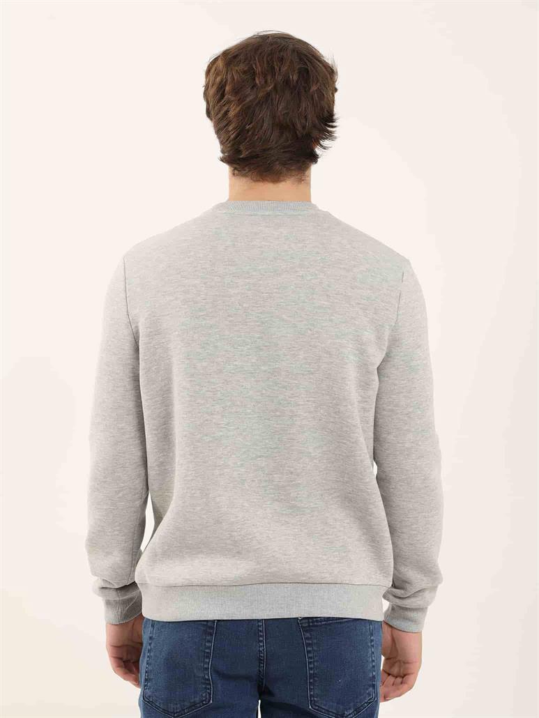 Gri Melanj Erkek Oversize Düz Pamuklu Bisiklet Yaka Sweatshirt 